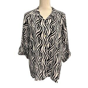 Talie Top Womens L Animal Print Linen Blend Button Down Tunic Minimalist Office